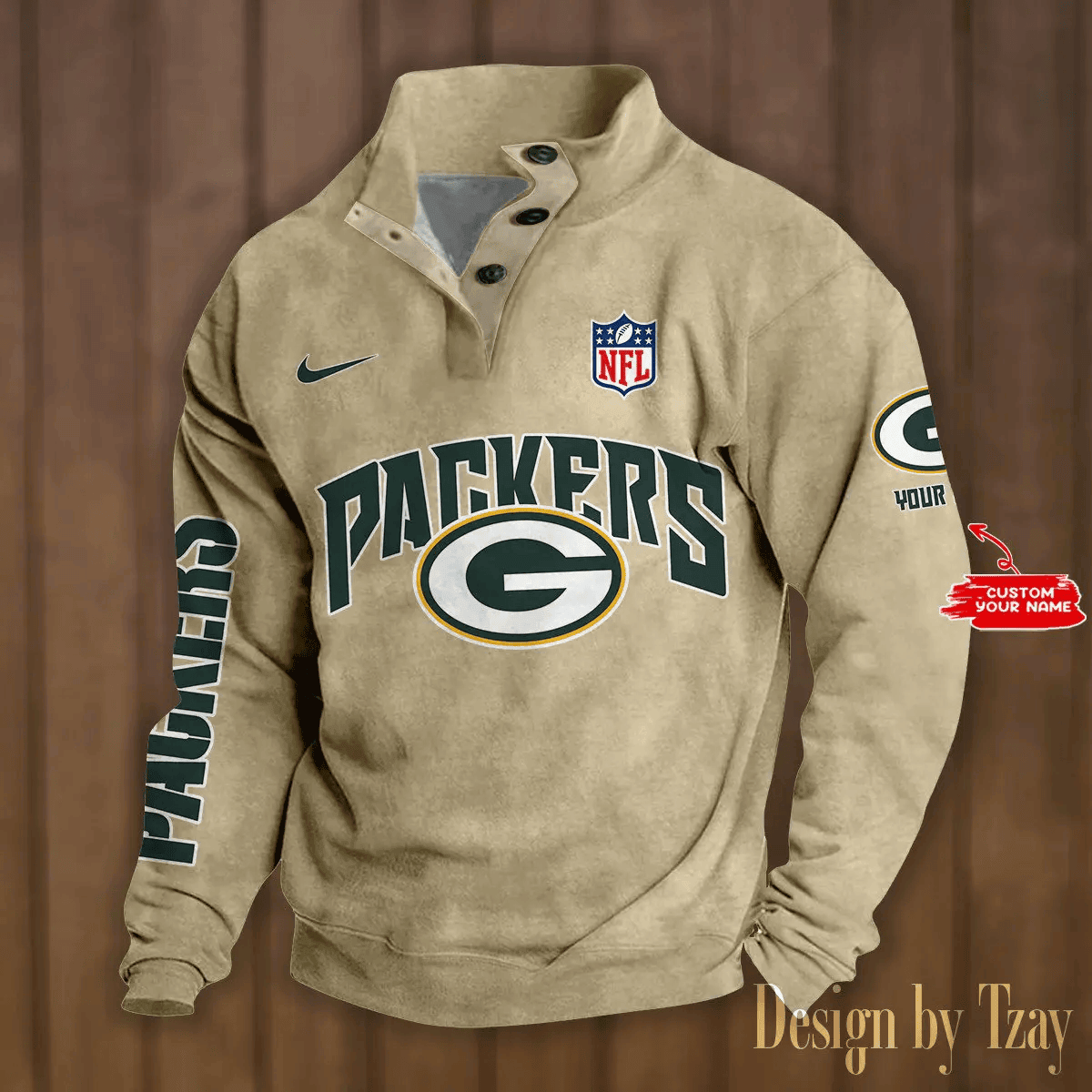 Green Bay Packers Premium Stand-Collar Game-Day Pullover - Engineered Warmth & Personalized Name S9DBSCH044