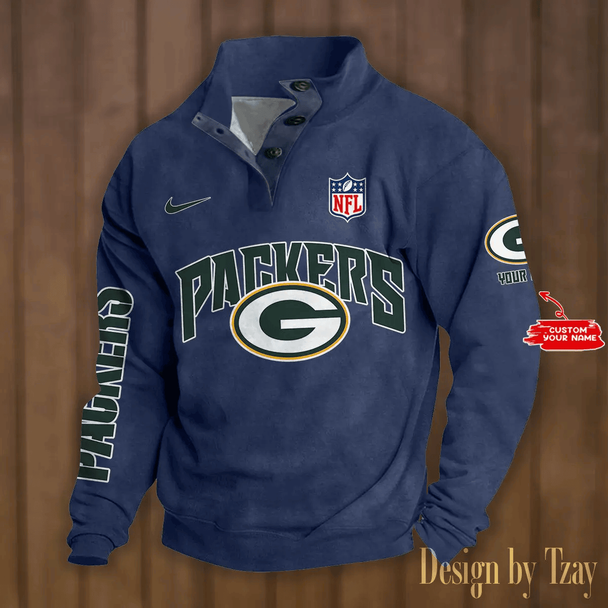 Green Bay Packers Premium Stand-Collar Game-Day Pullover - Engineered Warmth & Personalized Name S9DBSCH044