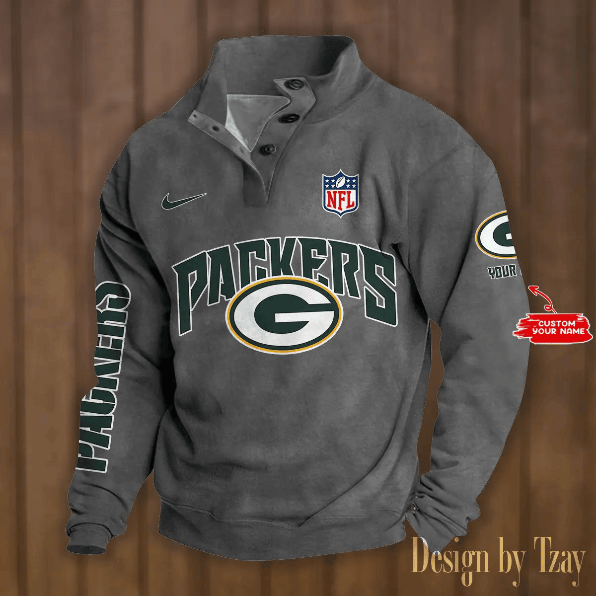 Green Bay Packers Premium Stand-Collar Game-Day Pullover - Engineered Warmth & Personalized Name S9DBSCH044