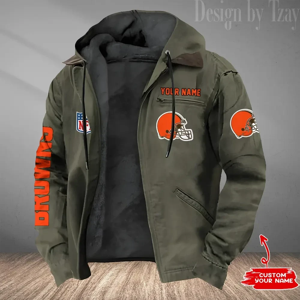 Cleveland Browns Men's Casual Padded Jacket Hooded Trending 2026 SPTPJH073