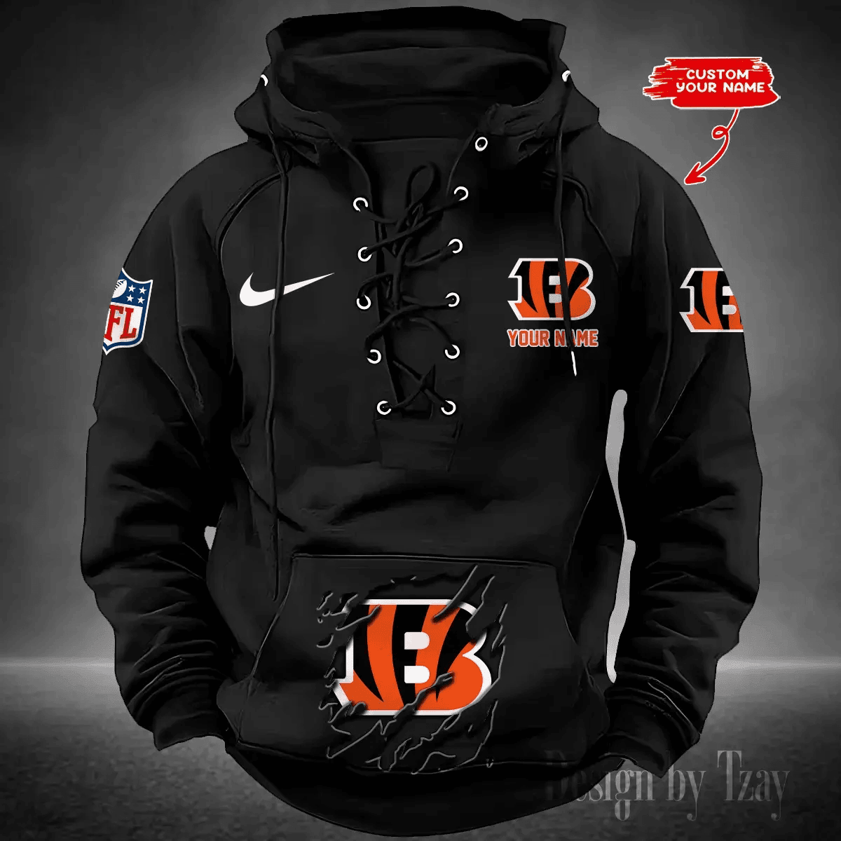 SPTS9HLUH007-Cincinnati Bengals Men's Hooded Lace-up Hoodie