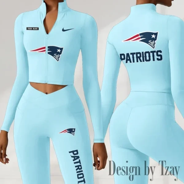 New England Patriots Women Activewear Set 2 Piece Crop Jacket and High Waist Leggings SPTZSTW284