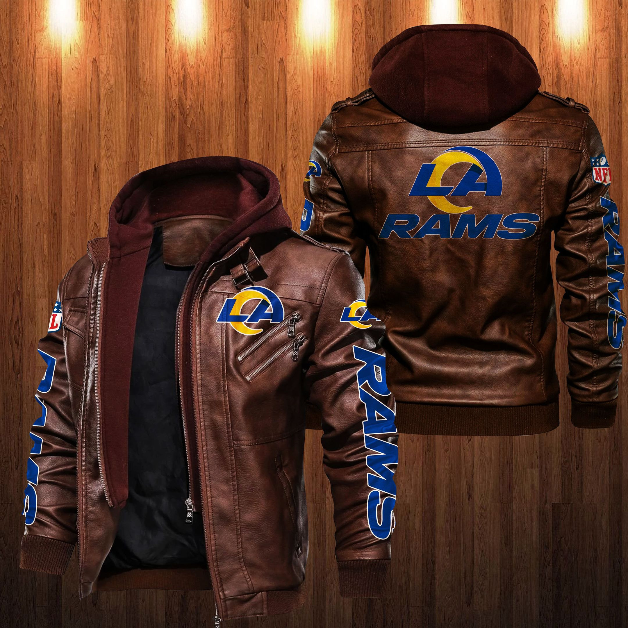 Los Angeles Rams HVKC1251 - Premium & Ultra-Thick Leather Jacket with Fleece Hood