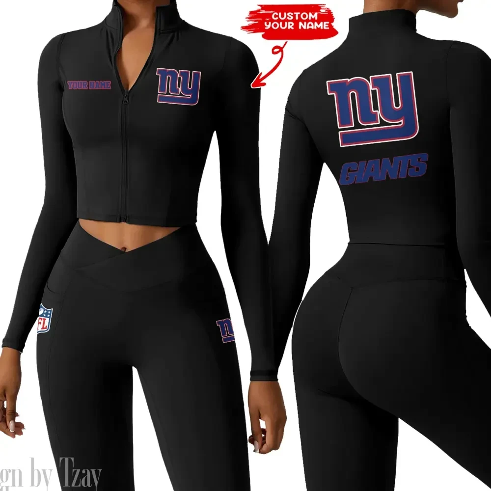 New York Giants Zipper Sports Top Women Gym Long Sleeve for Fitness SPTZSTW088