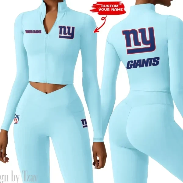 New York Giants Zipper Sports Top Women Gym Long Sleeve for Fitness SPTZSTW088
