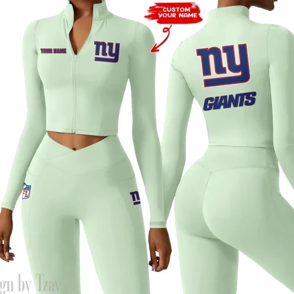 New York Giants Zipper Sports Top Women Gym Long Sleeve for Fitness SPTZSTW088