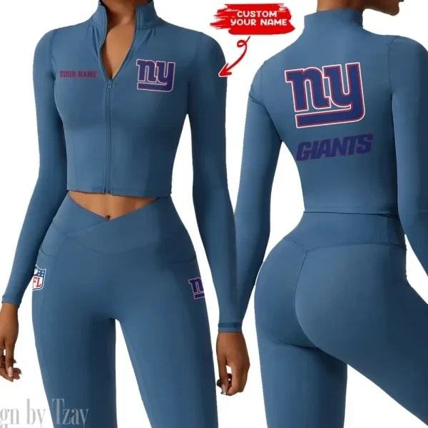 New York Giants Zipper Sports Top Women Gym Long Sleeve for Fitness SPTZSTW088