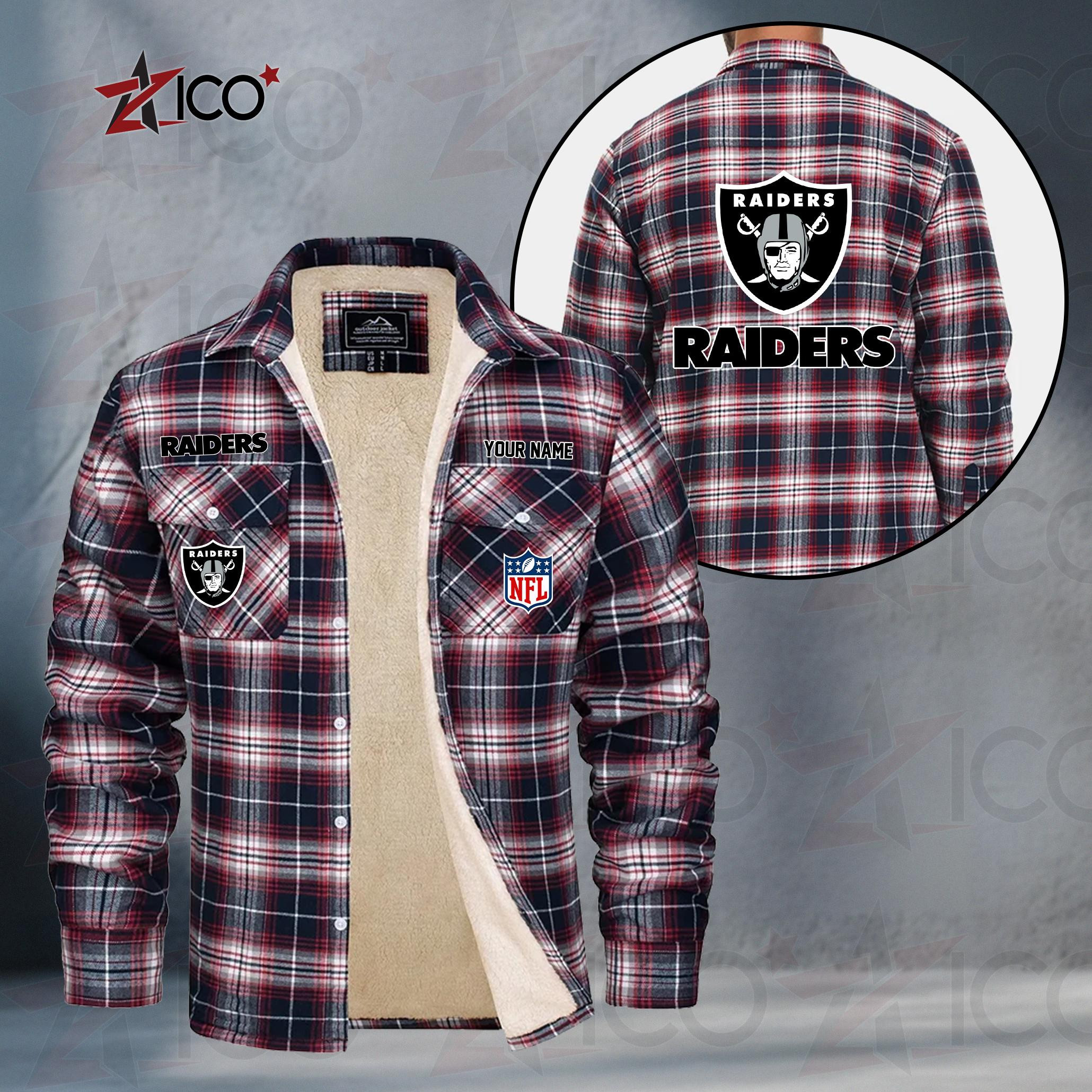 Las Vegas Raiders Fleece Flannel Plaid Jacket TG49