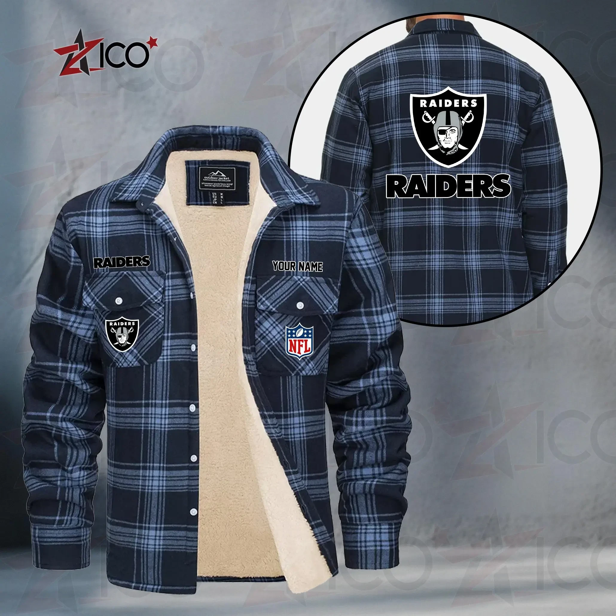 Las Vegas Raiders Fleece Flannel Plaid Jacket TG49