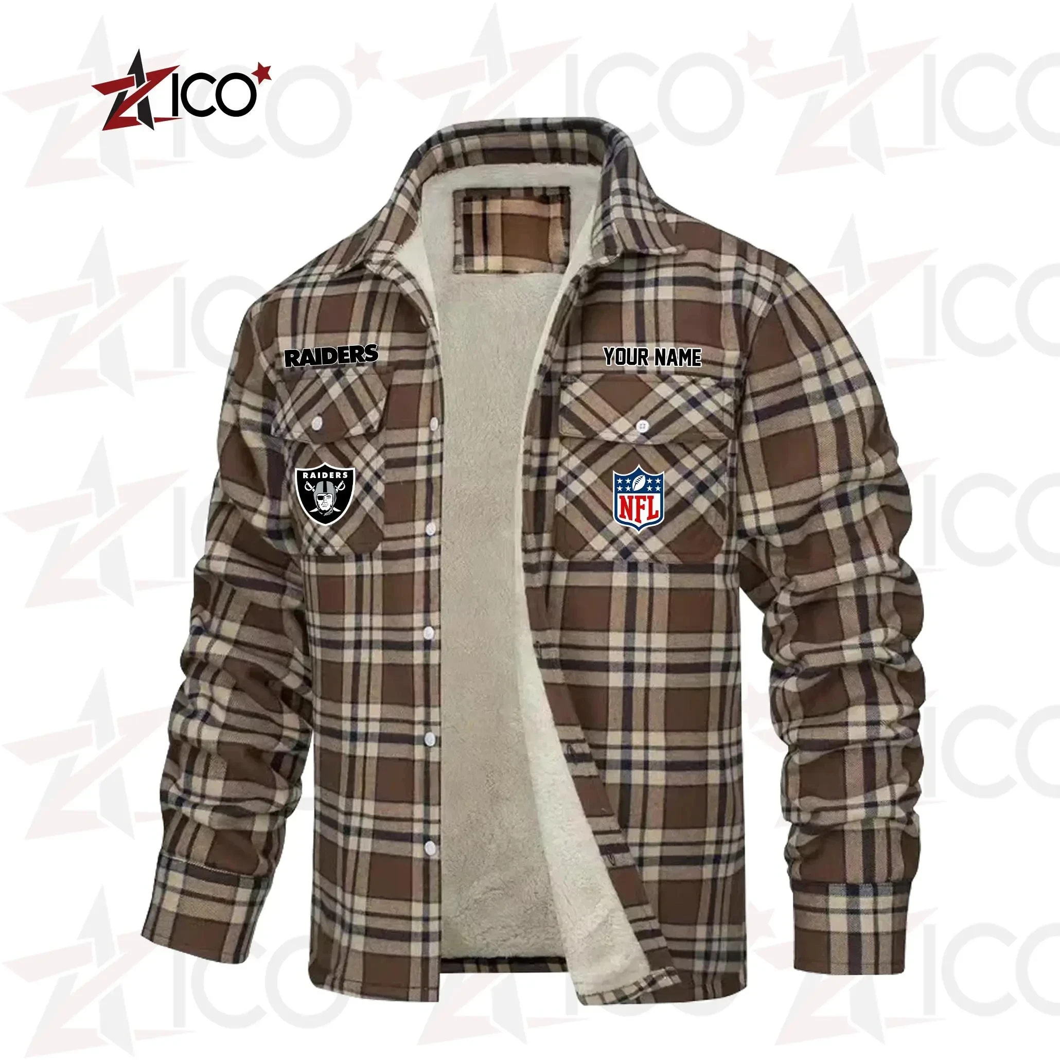 Las Vegas Raiders Fleece Flannel Plaid Jacket TG49