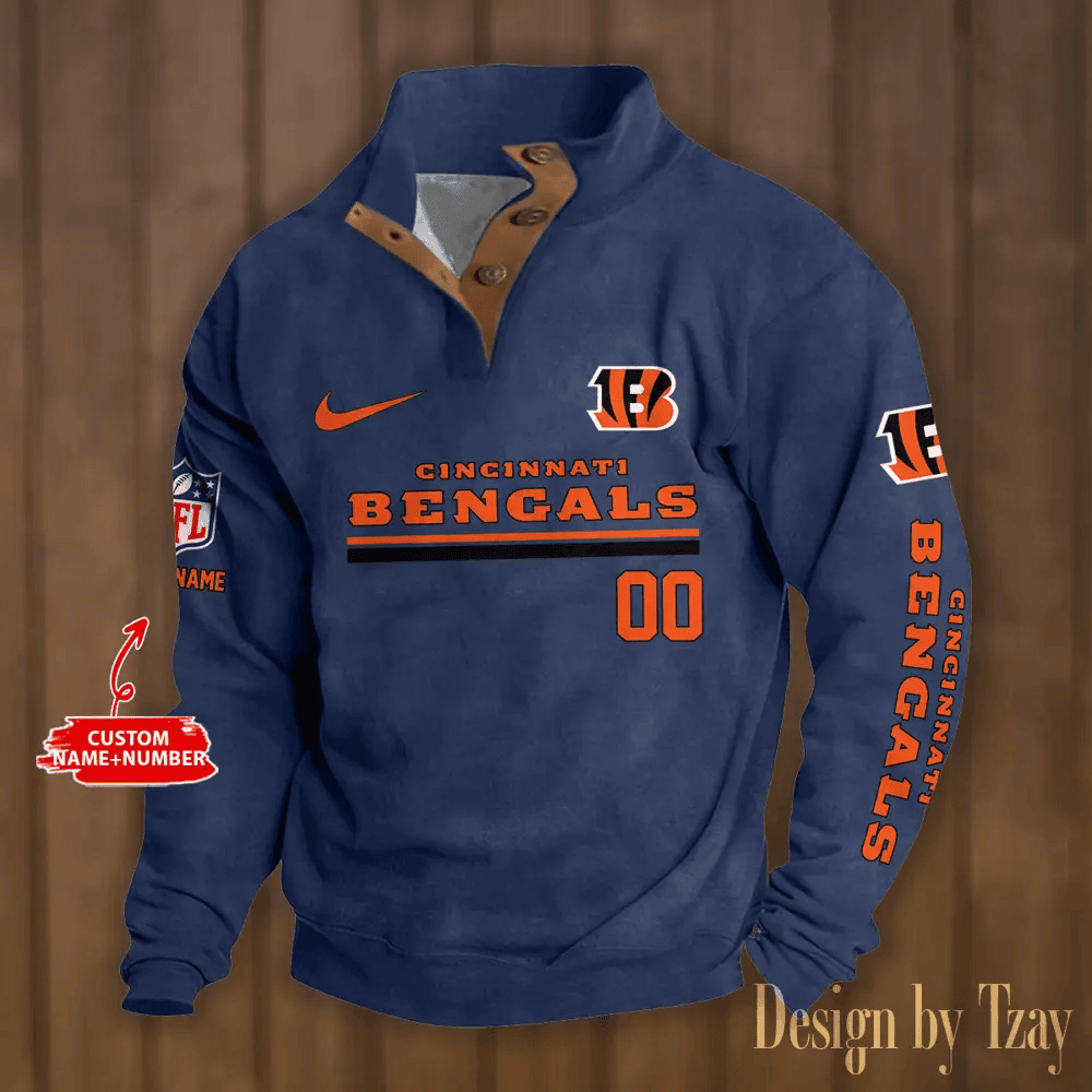 Cincinnati Bengals Premium Stand-Collar Game-Day Pullover - Engineered Warmth & Personalized Name S9DBSCH071