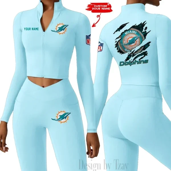 Miami Dolphins Women Activewear Set 2 Piece Crop Jacket and High Waist Leggings SPTZSTW250