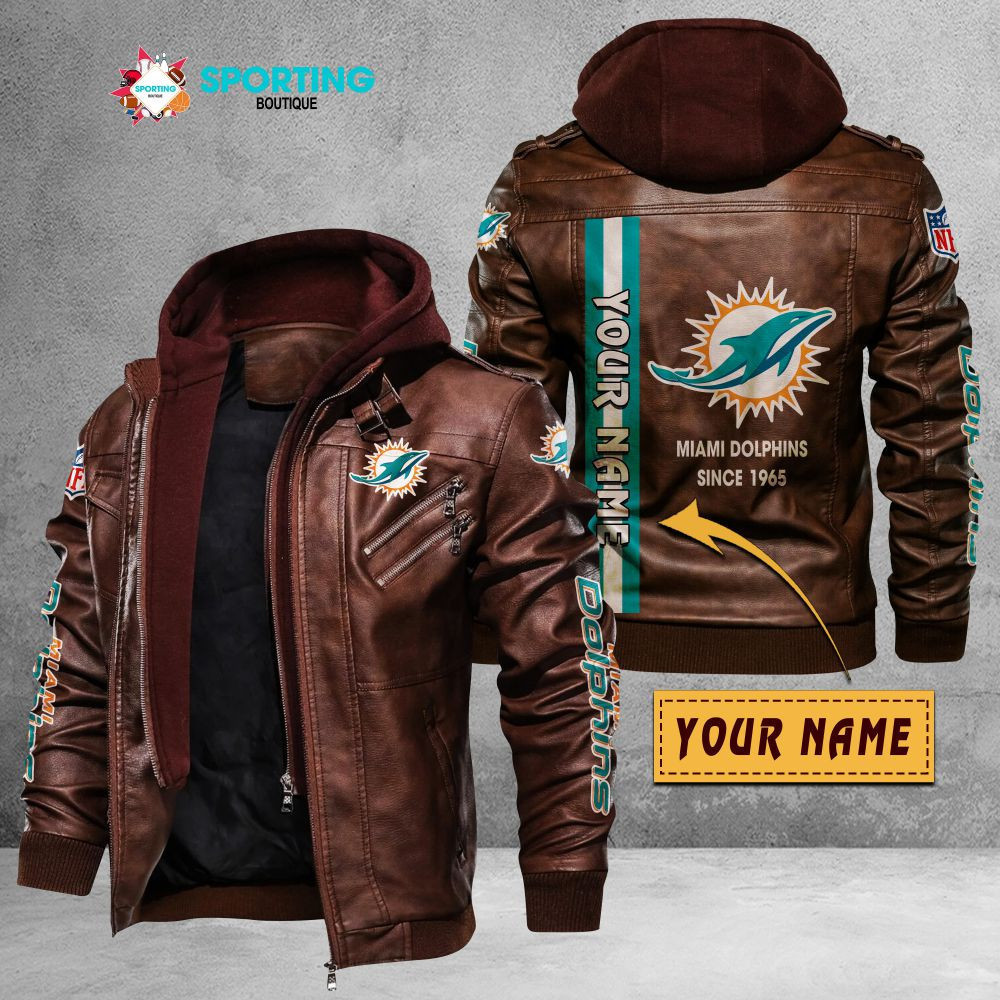 Miami Dolphins VITC9028 – Premium & Ultra-Thick Leather Jacket with Fleece Hood