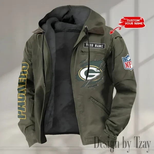 Green Bay Packers Men's Casual Padded Jacket Hooded trending 2026 SPTPJH012