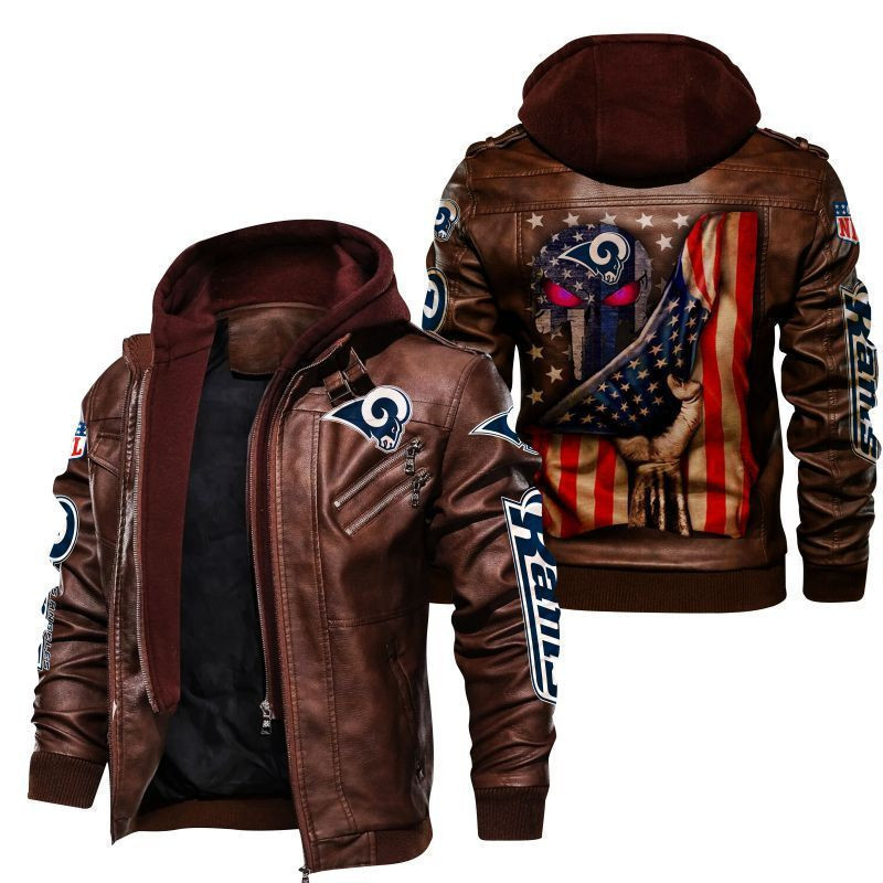 Los Angeles Rams HVKC166 - Premium & Ultra-Thick Leather Jacket with Fleece Hood