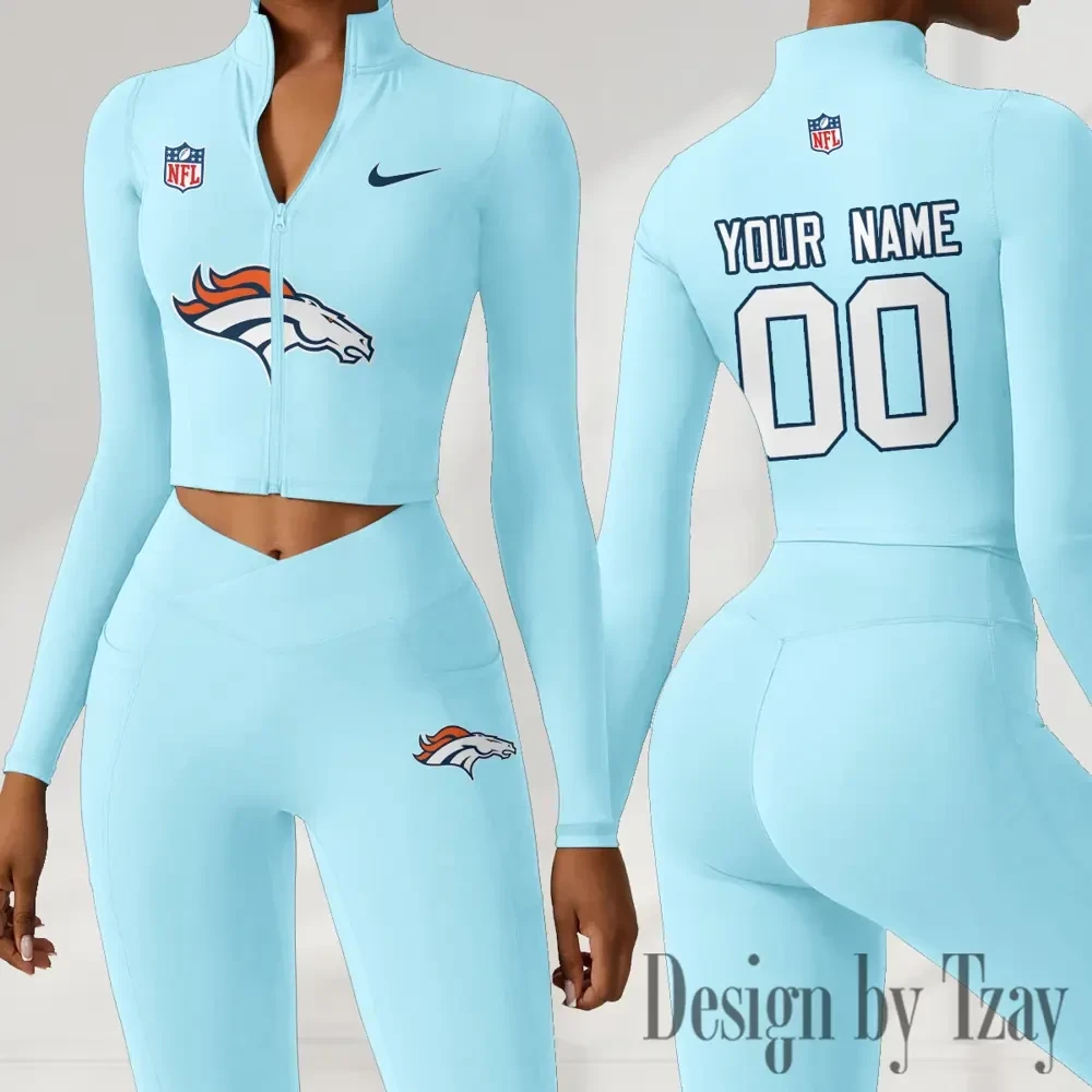 Denver Broncos Women Activewear Set 2 Piece Crop Jacket and High Waist Leggings SPTZSTW208