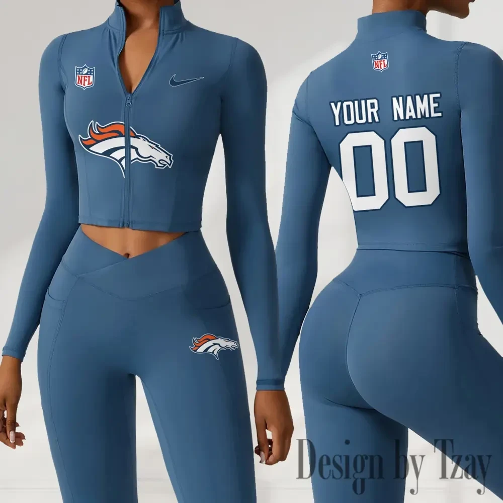Denver Broncos Women Activewear Set 2 Piece Crop Jacket and High Waist Leggings SPTZSTW208