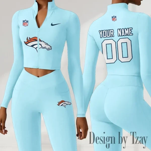 Denver Broncos Women Activewear Set 2 Piece Crop Jacket and High Waist Leggings SPTZSTW208