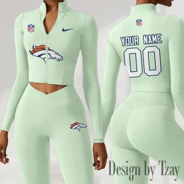 Denver Broncos Women Activewear Set 2 Piece Crop Jacket and High Waist Leggings SPTZSTW208