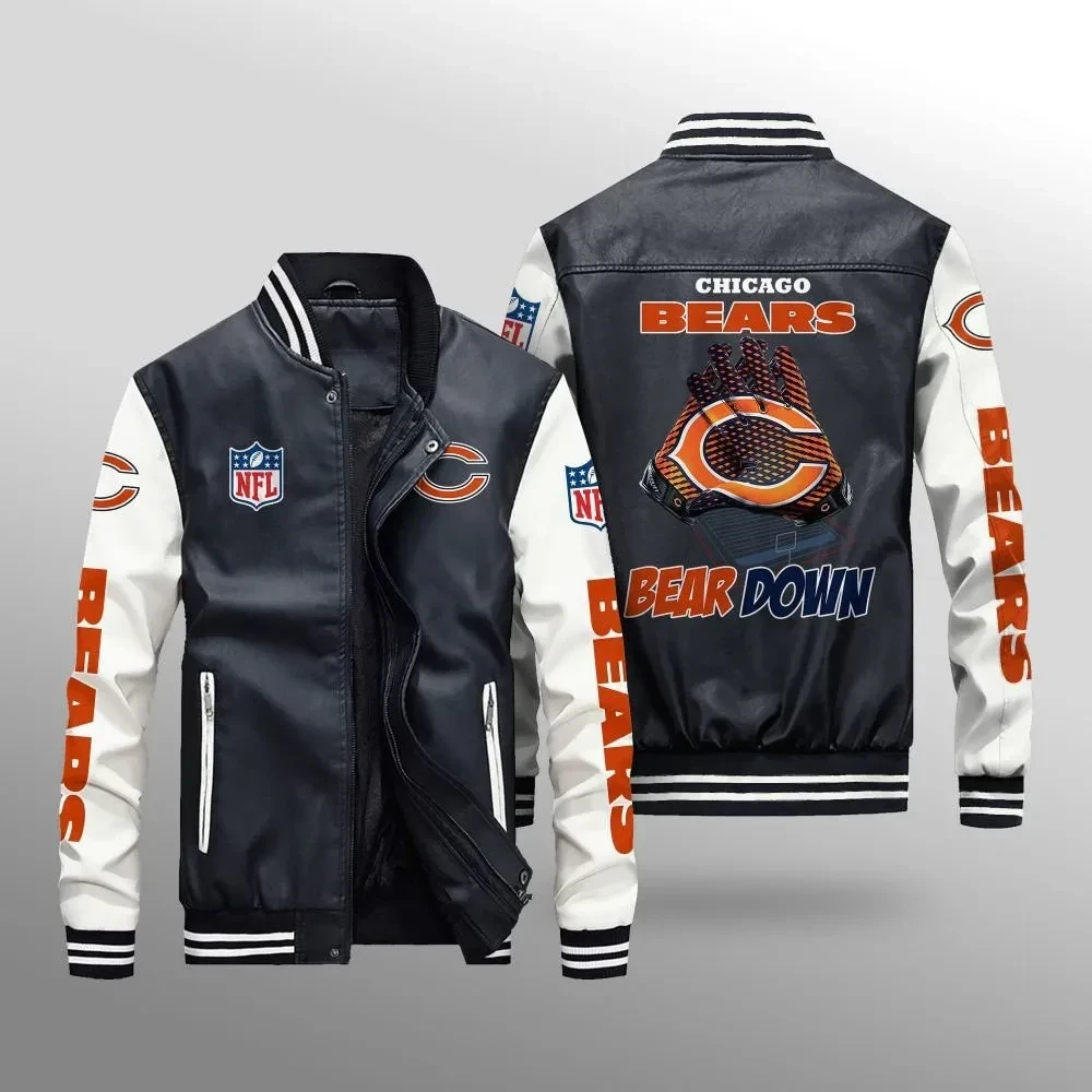 Chicago Bears Premium Fleece-Lined Leather Bomber Jacket BG33