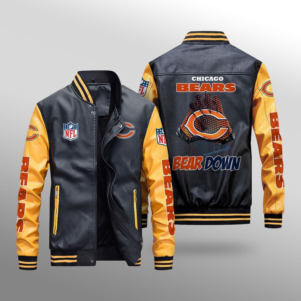 Chicago Bears Premium Fleece-Lined Leather Bomber Jacket BG33
