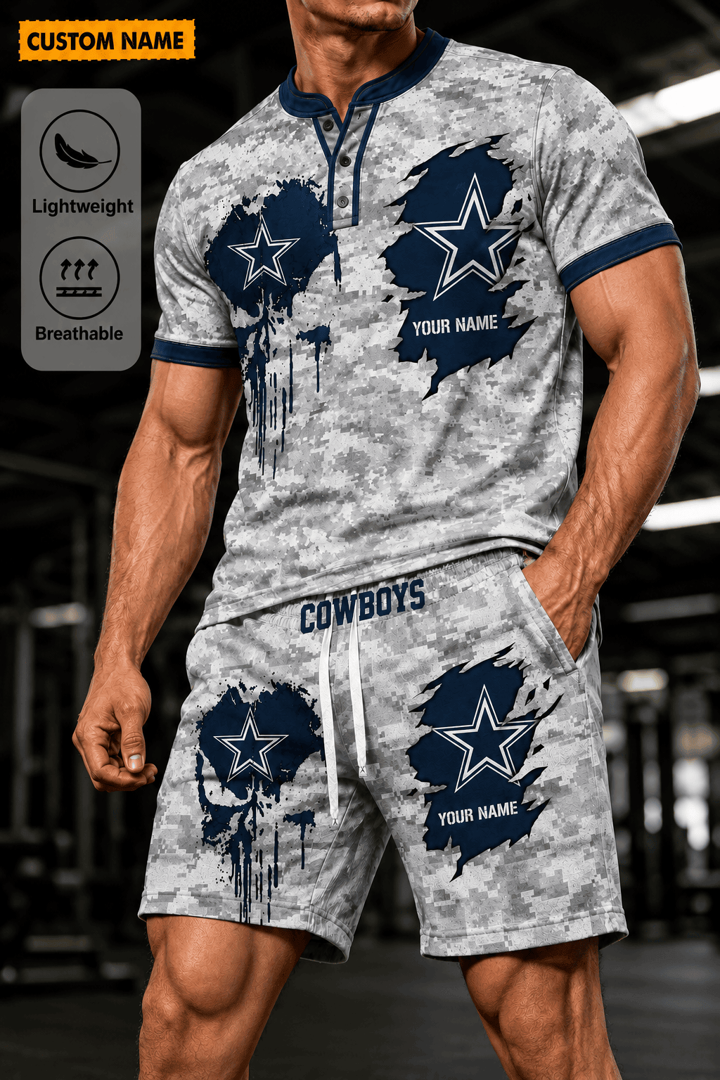 Dallas Cowboys Men’s Button Neck T-Shirt and Short Set New Design 2026 Shirt And Short BSP943