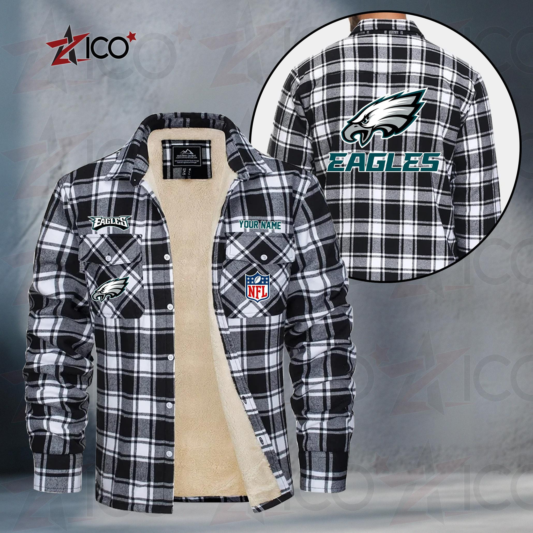 Philadelphia Eagles Fleece Flannel Plaid Jacket TG58
