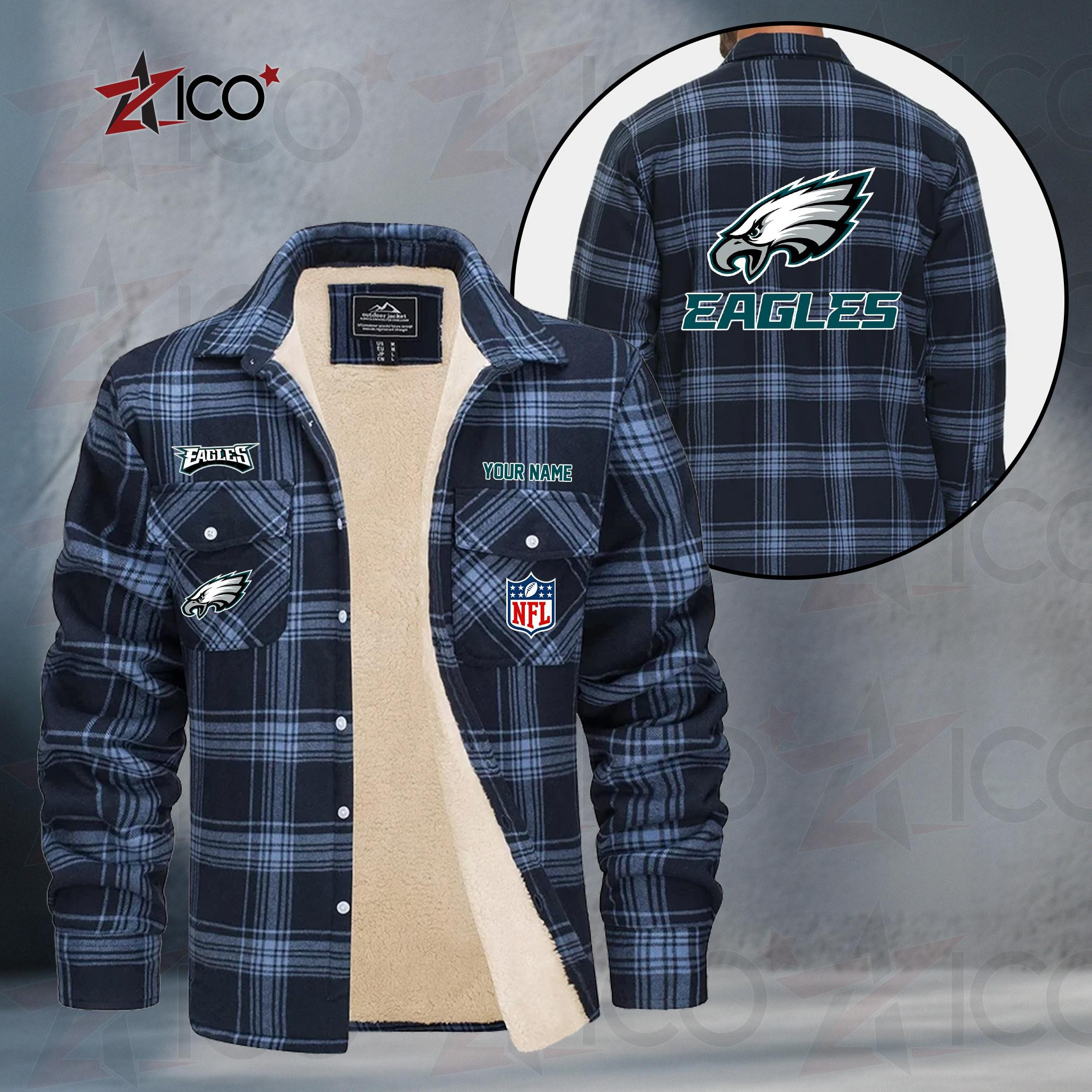 Philadelphia Eagles Fleece Flannel Plaid Jacket TG58