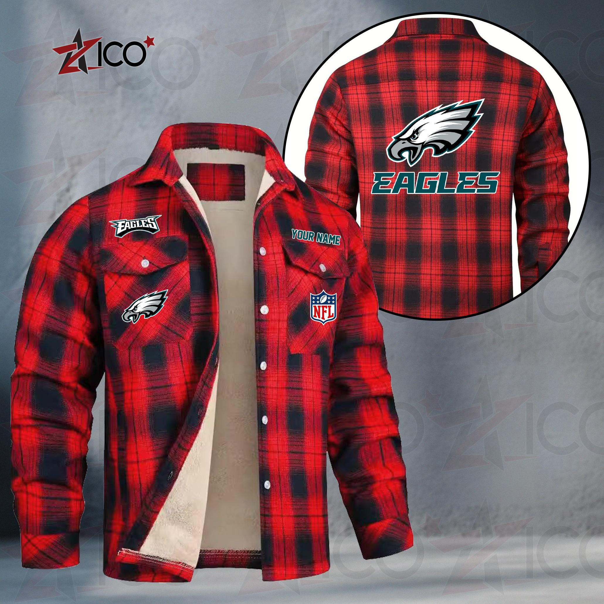 Philadelphia Eagles Fleece Flannel Plaid Jacket TG58