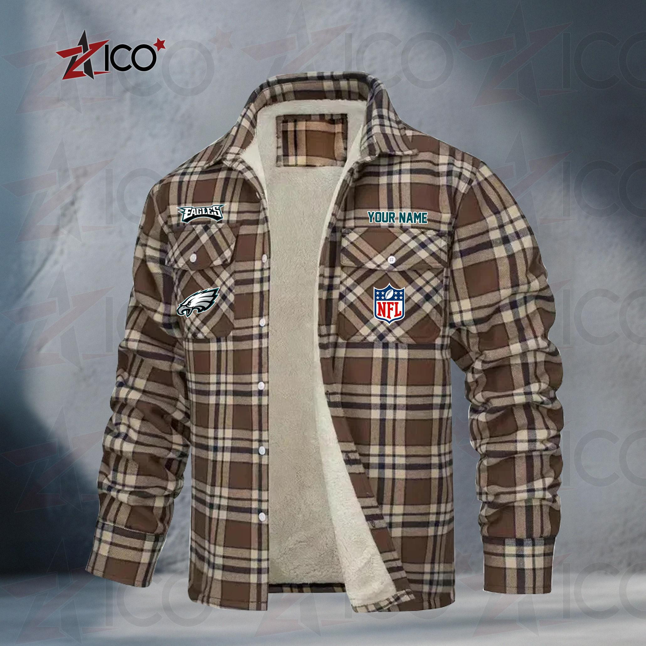 Philadelphia Eagles Fleece Flannel Plaid Jacket TG58