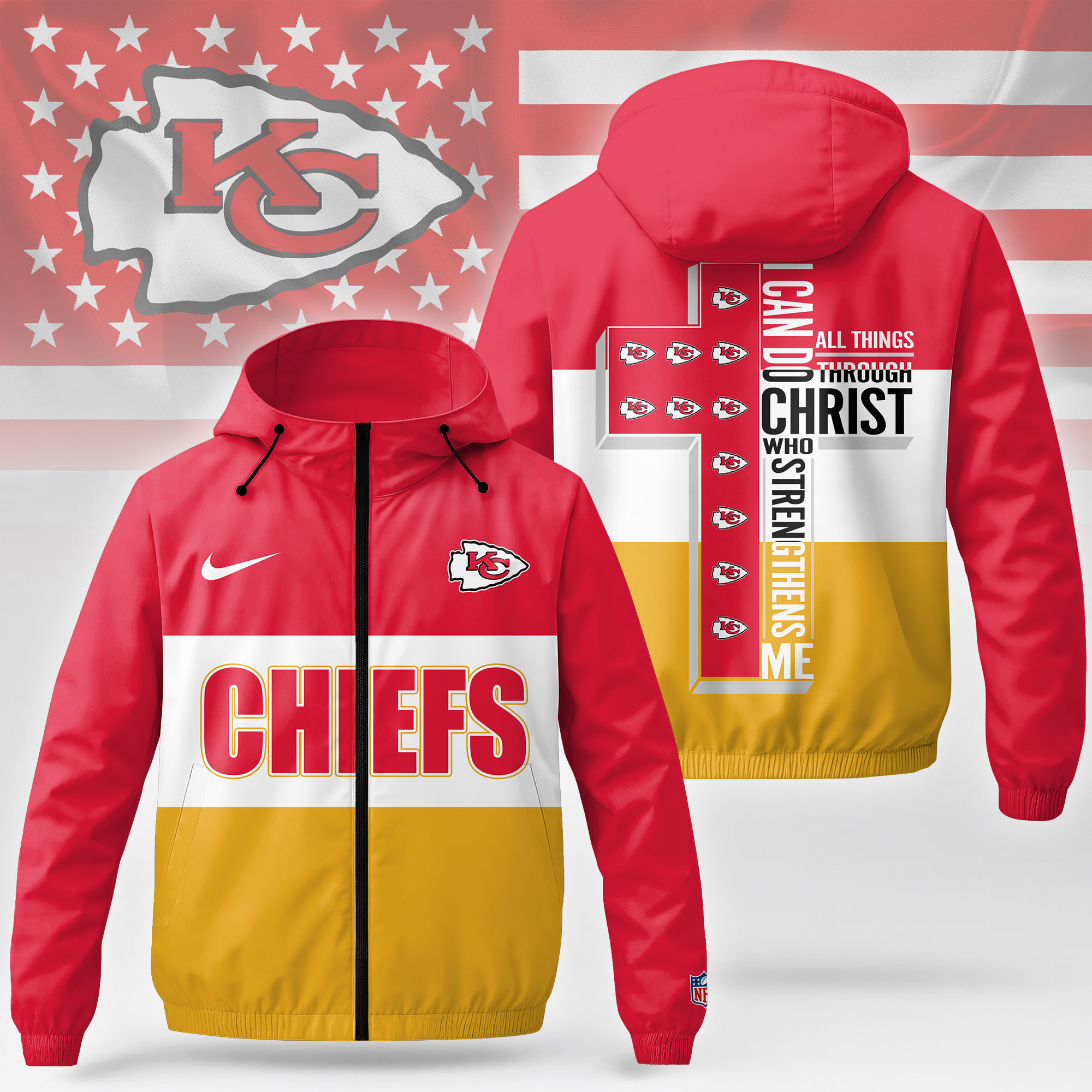 Kansas City Chiefs | Premium NFL Strength Through Christ Windbreaker Jacket NTH1