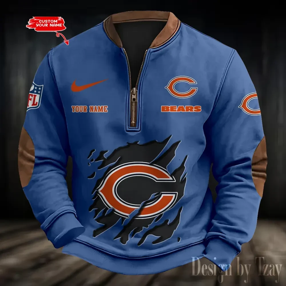 S9MPZNS006-Chicago Bears Premium Personalized Game-Day Quarter-Zip