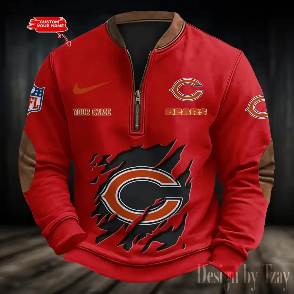 S9MPZNS006-Chicago Bears Premium Personalized Game-Day Quarter-Zip