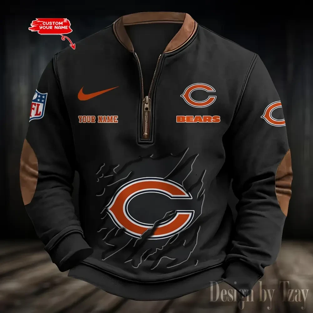 S9MPZNS006-Chicago Bears Premium Personalized Game-Day Quarter-Zip