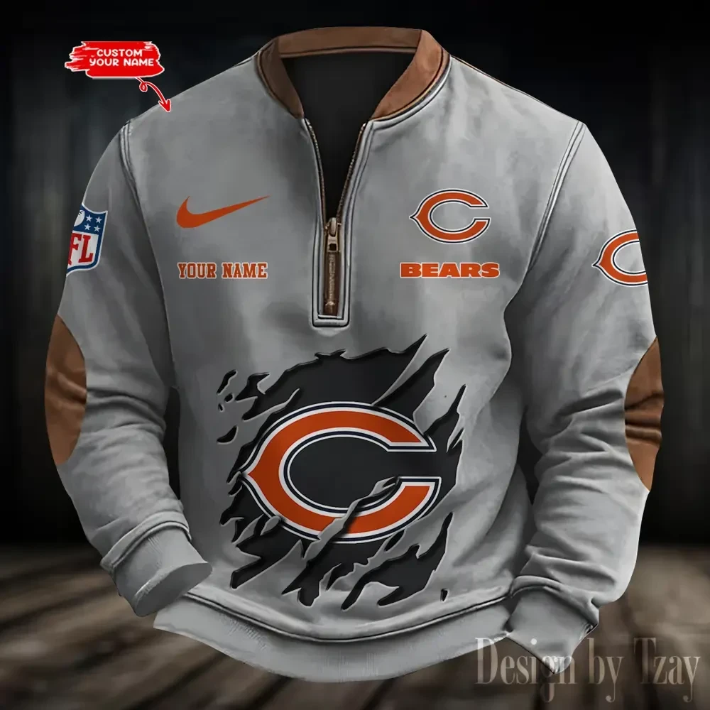 S9MPZNS006-Chicago Bears Premium Personalized Game-Day Quarter-Zip