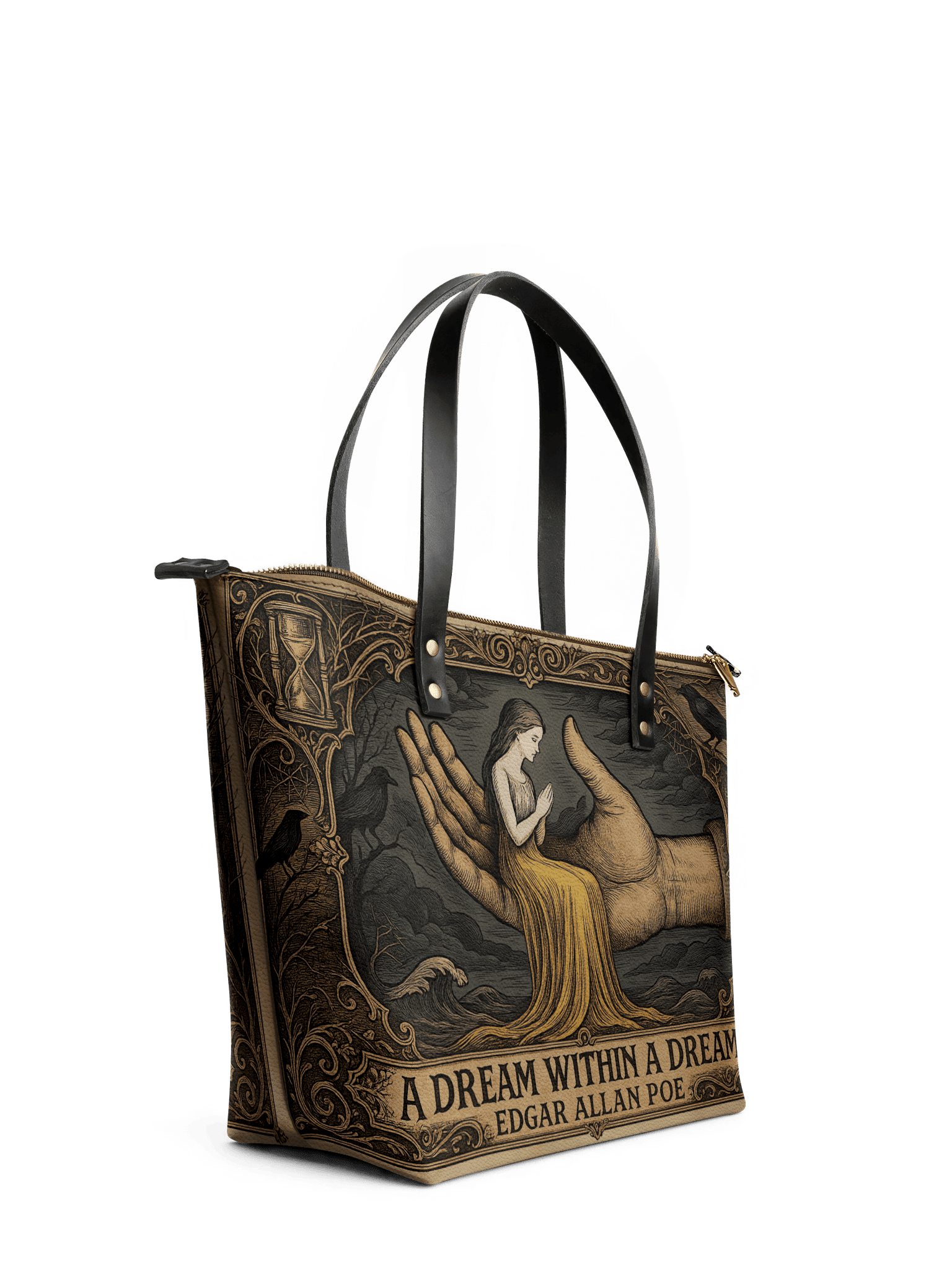 "A Dream Within A Dream" Leather Tote Bag