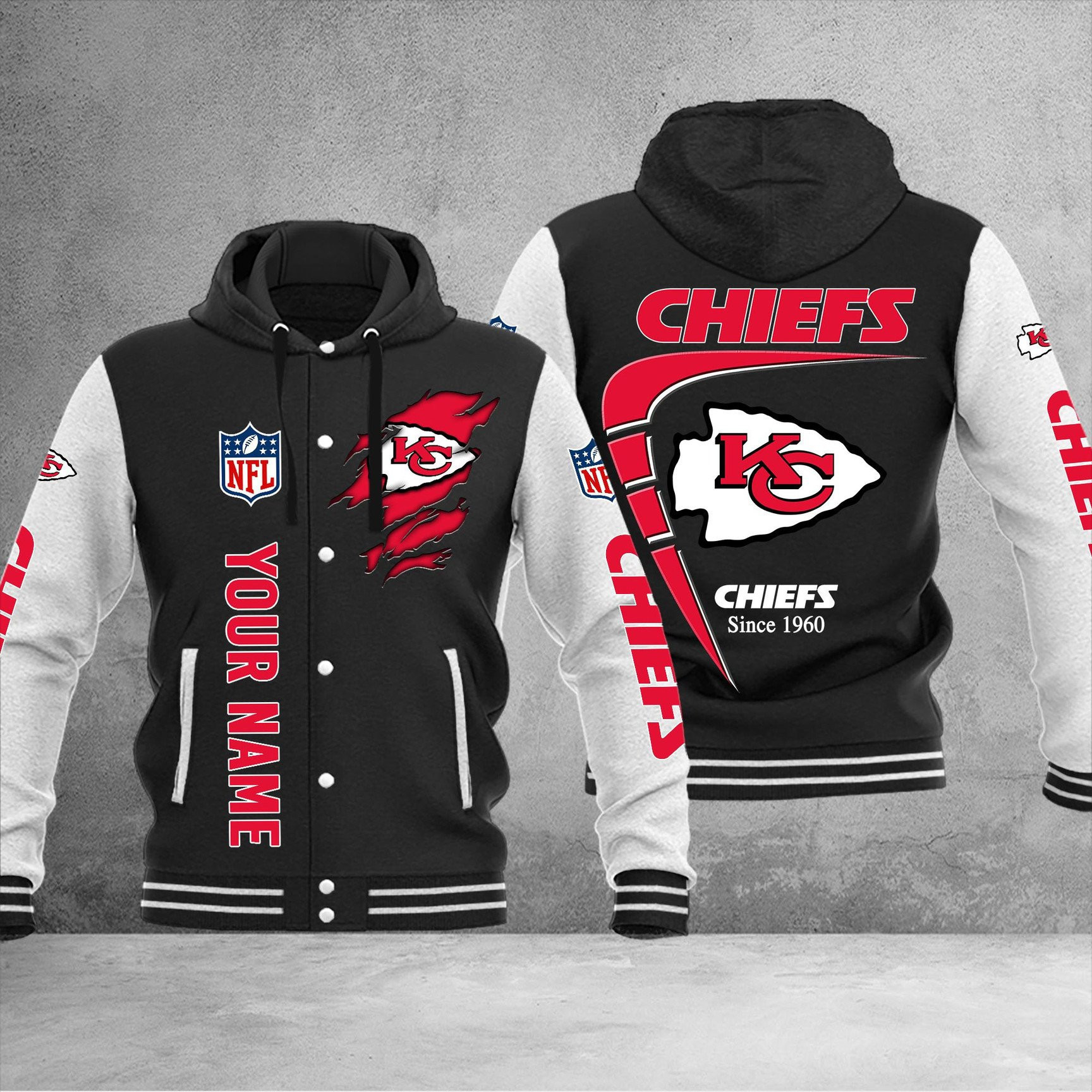 NFL Kansas City Chiefs (Your Name) Hooded Baseball Jacket 3D Nicegift HBJD7S3