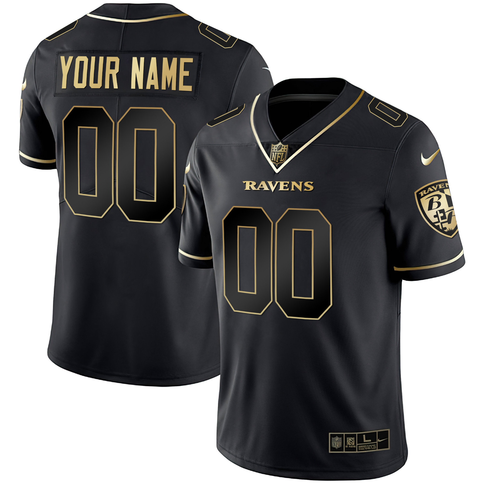 Ravens Vapor Gold Custom Name and Number - All Stitched
