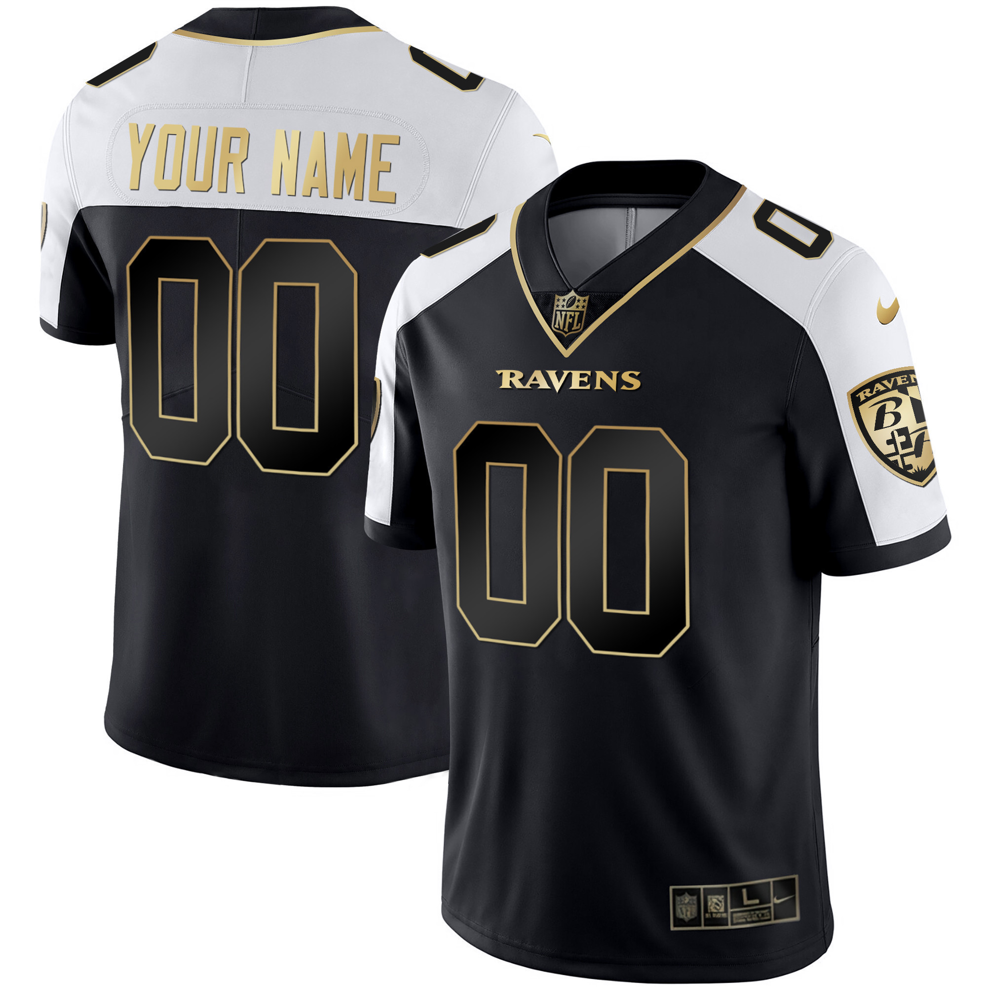 Ravens Vapor Gold Custom Name and Number - All Stitched