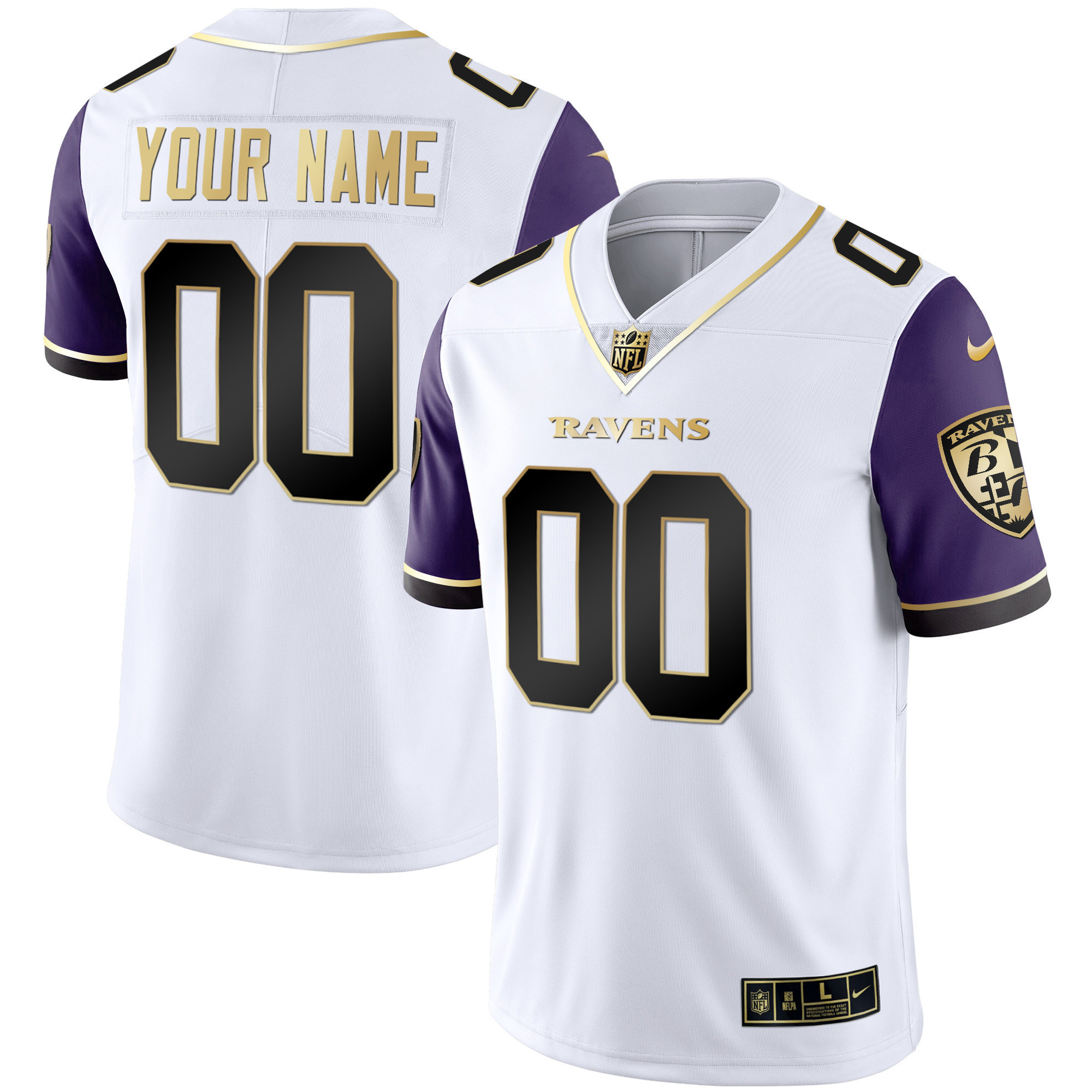 Ravens Vapor Gold Custom Name and Number - All Stitched