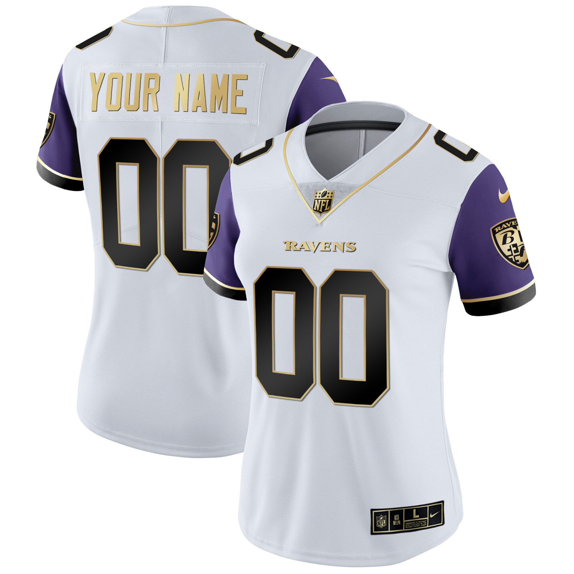 Ravens Vapor Gold Custom Name and Number - All Stitched