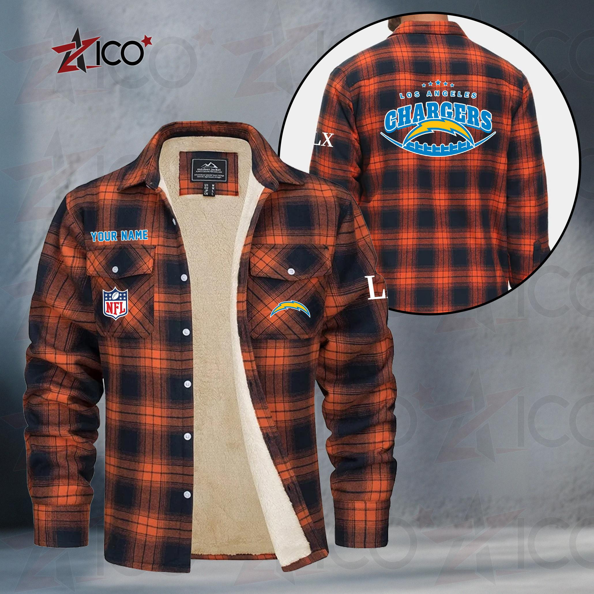 Los Angeles Chargers Fleece Flannel Plaid Jacket MN18