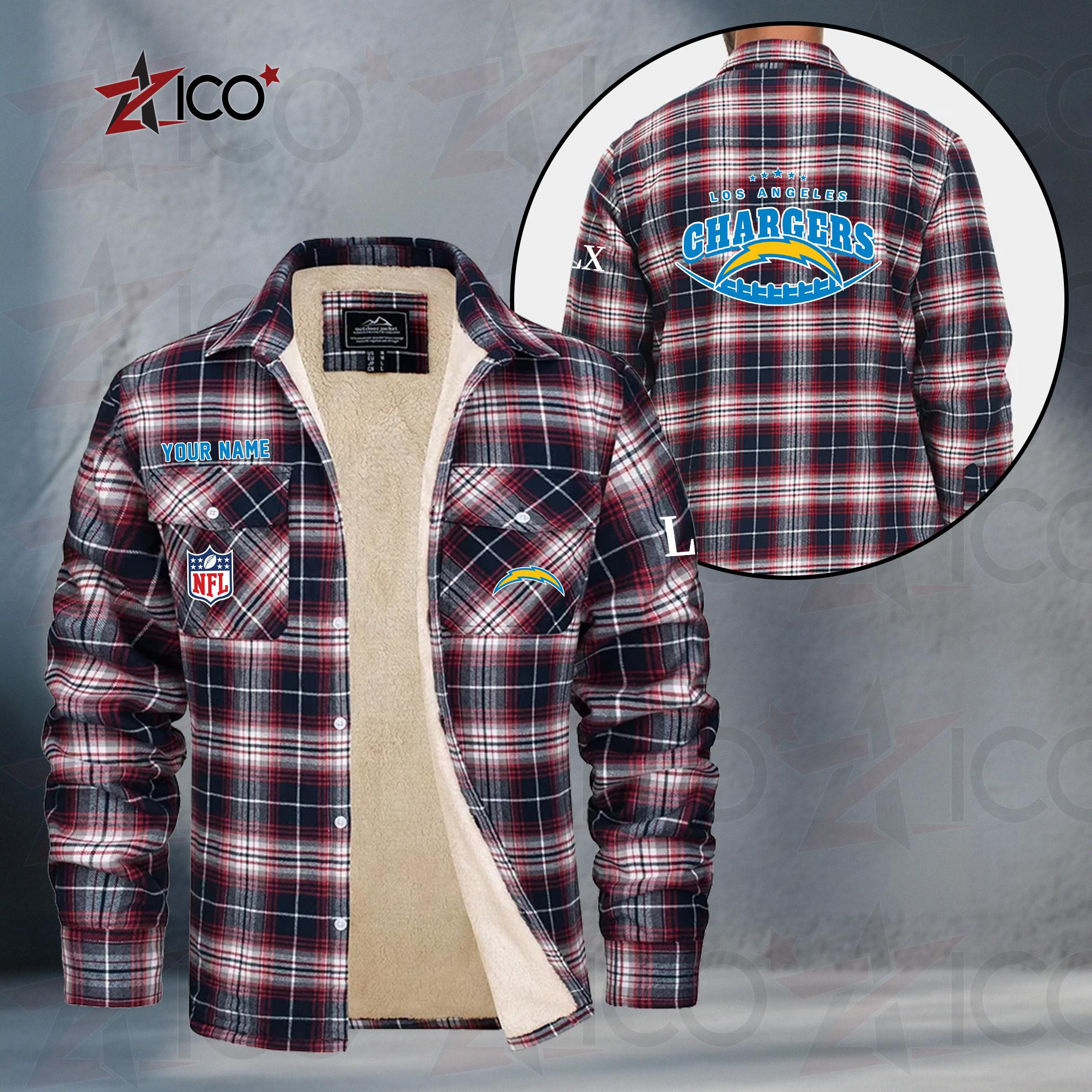 Los Angeles Chargers Fleece Flannel Plaid Jacket MN18