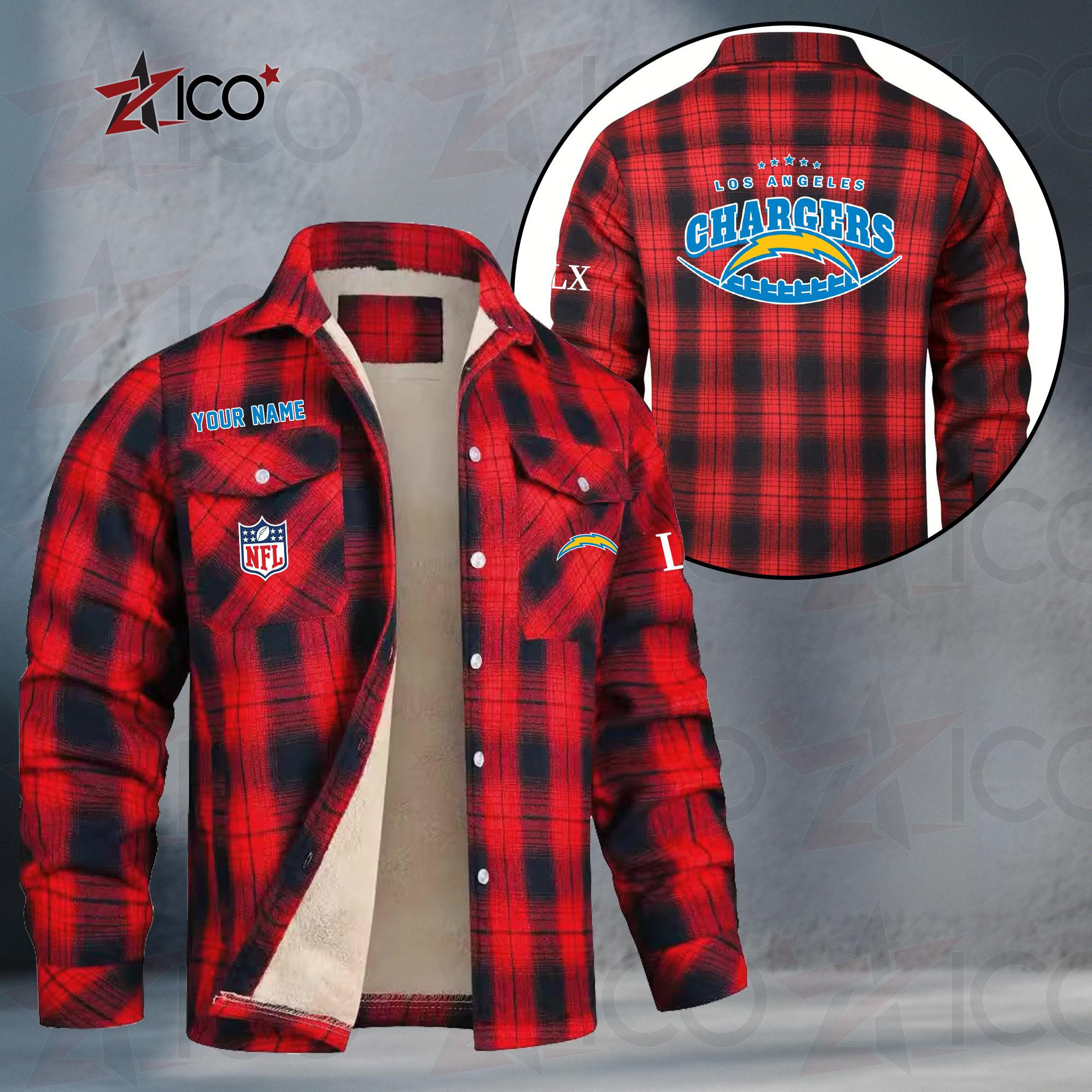 Los Angeles Chargers Fleece Flannel Plaid Jacket MN18