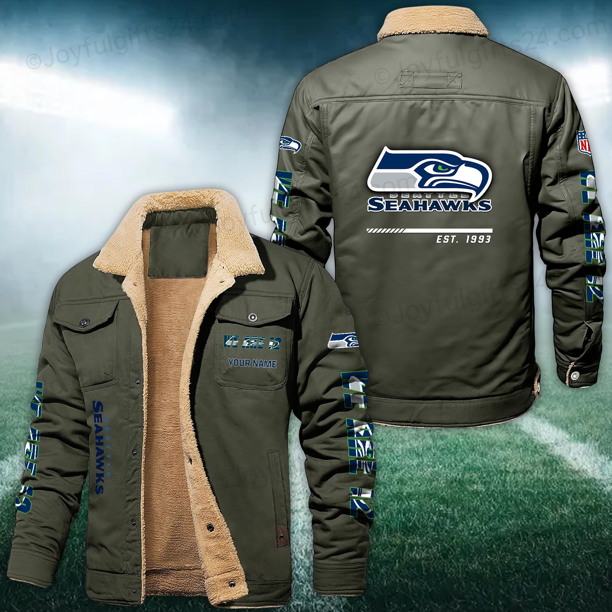 Seattle Seahawks FLEECE BOMBER JACKET Custom name 10043895N