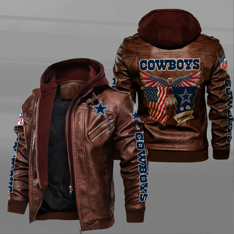 Dallas Cowboys HVKC7220 - Premium & Ultra-Thick Leather Jacket with Fleece Hood