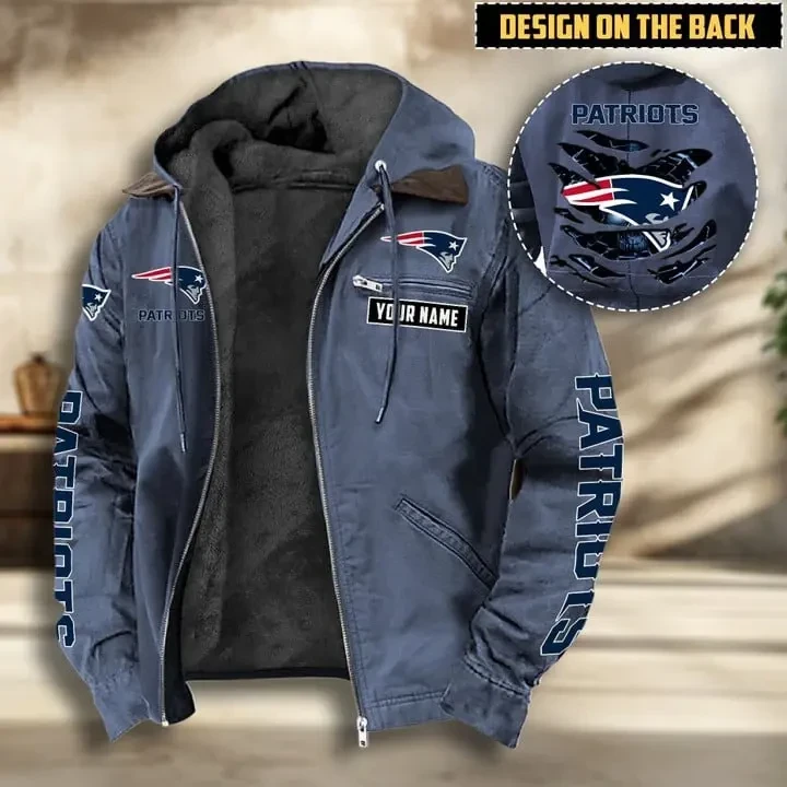 New England Patriots Men's Casual Padded Jacket Hooded VITHCJ169