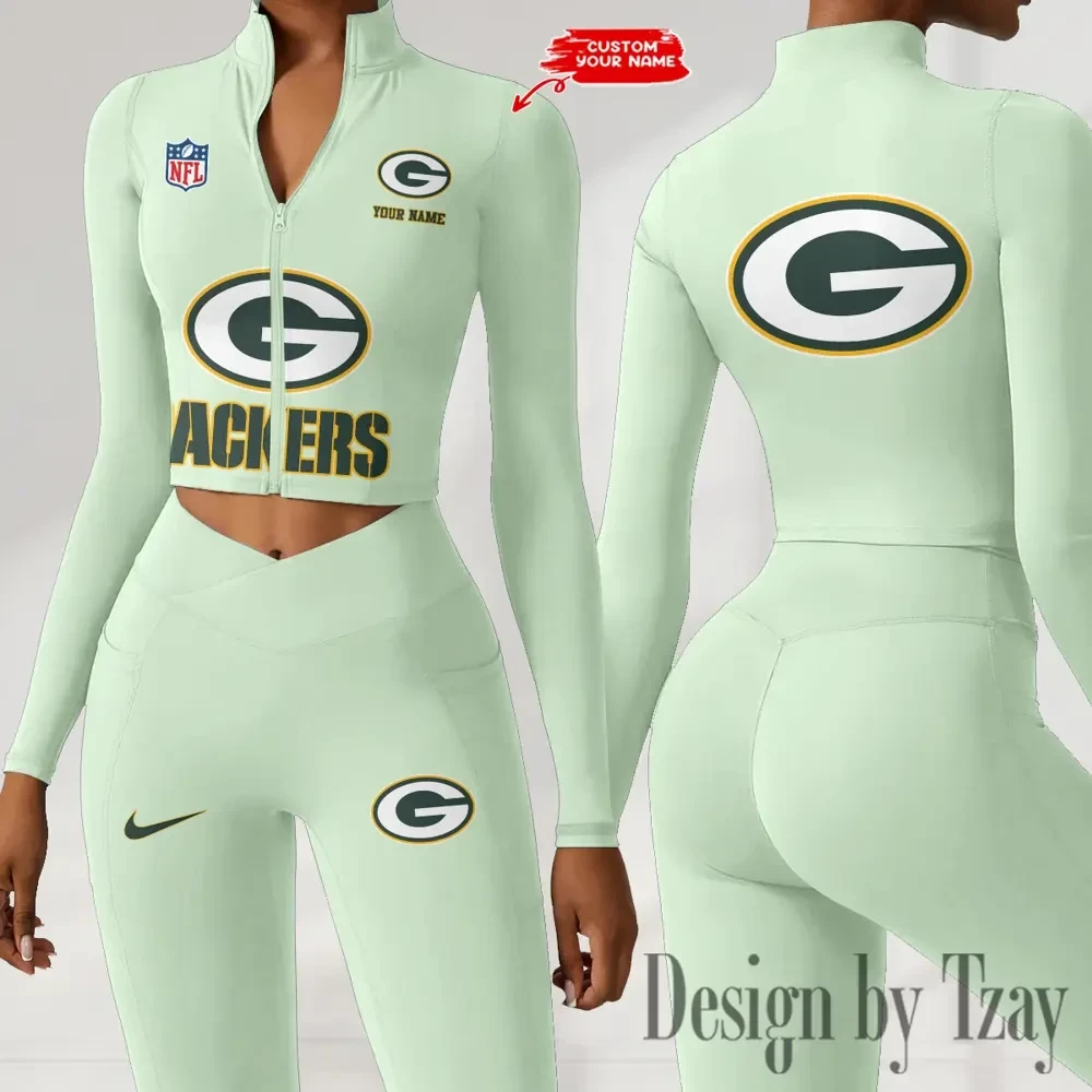 Green Bay Packers Zipper Sports Top Women Gym Long Sleeve for Fitness SPTZSTW044