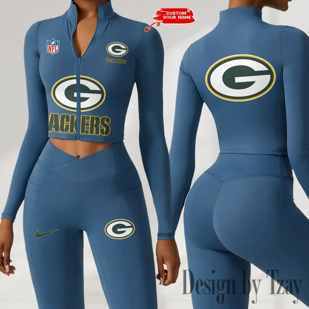 Green Bay Packers Zipper Sports Top Women Gym Long Sleeve for Fitness SPTZSTW044