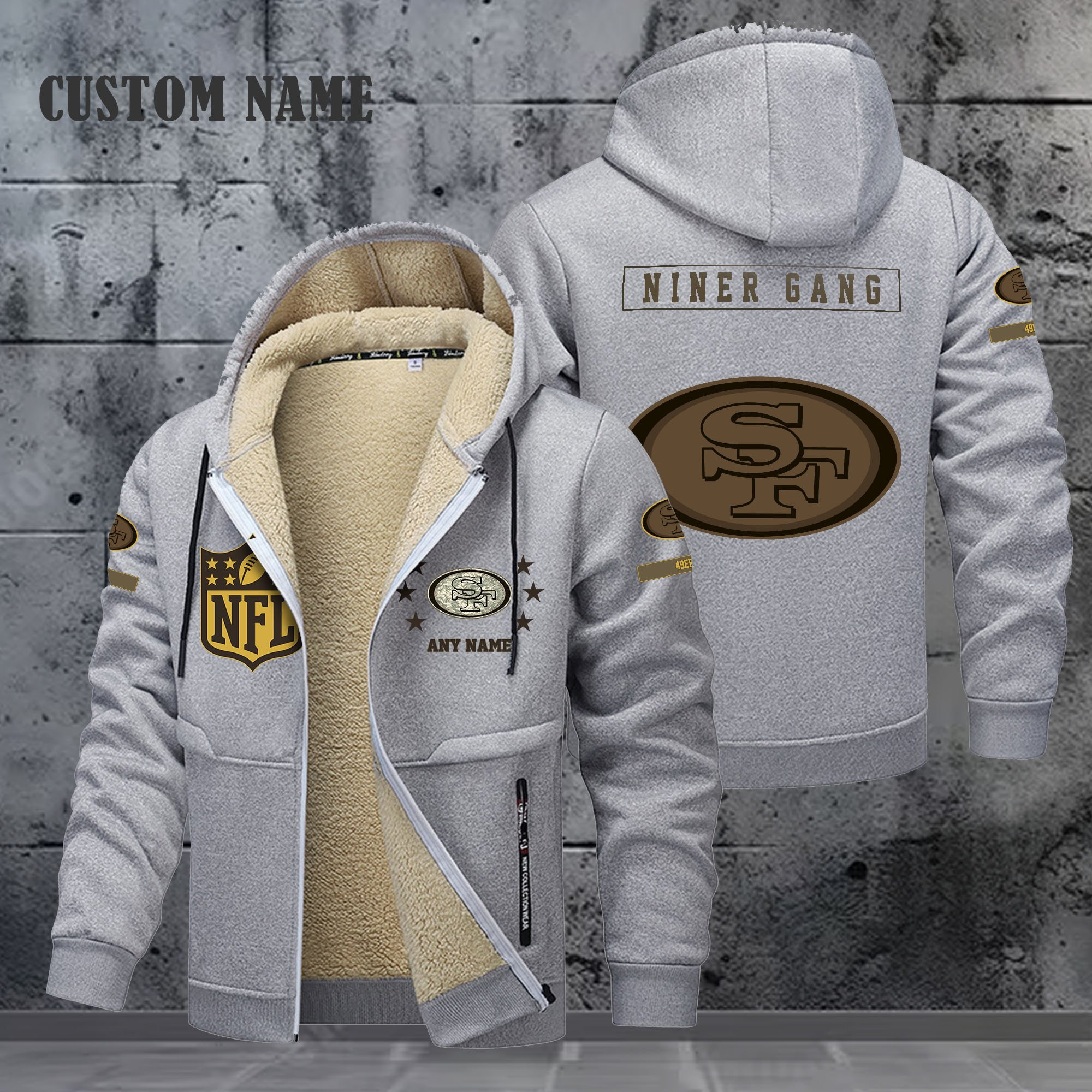 San Francisco 49ers NFL-Lamb Fleece Thick Coat- Custom name 10154094N
